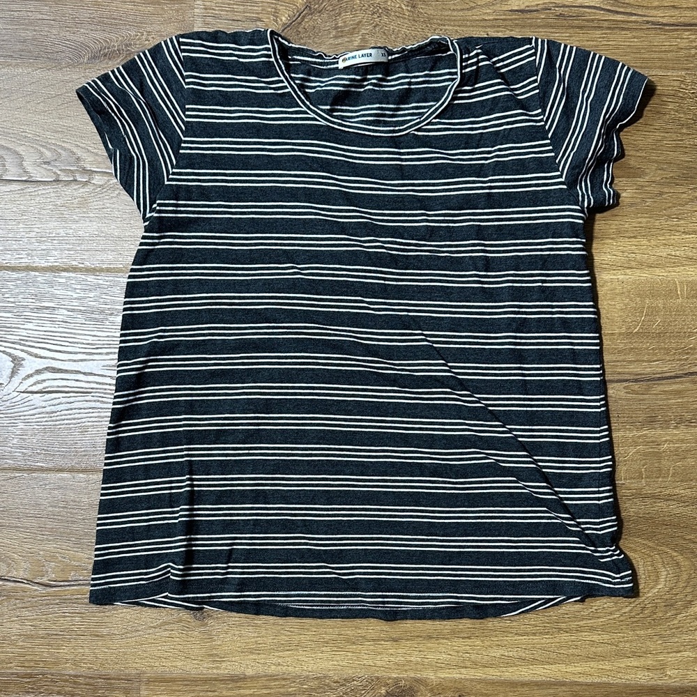 Marine Layer Dark Gray and White Striped Short Sleeve Tee XS